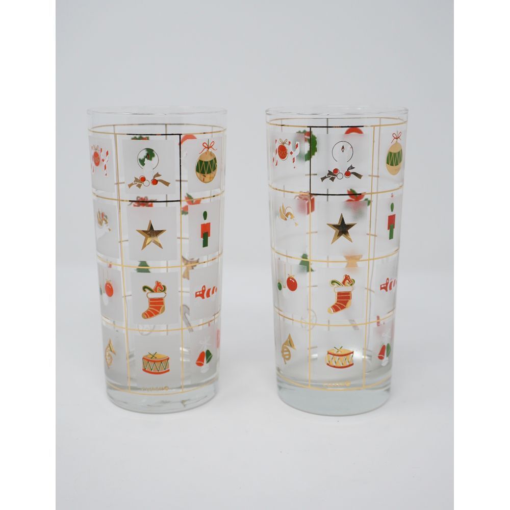 Set of Culver Vintage Holiday Christmas Potpourri High Ball Tumbler Gold Trim